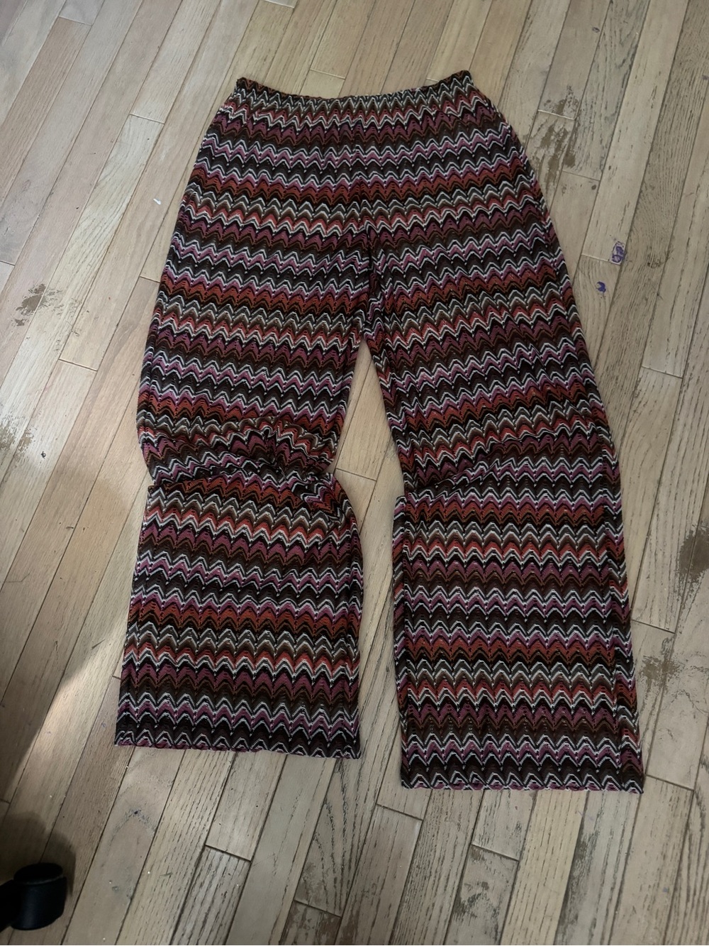 Shade & Shore Chevron Knit Wide-Leg Pants in Pink, Brown & Cream medium